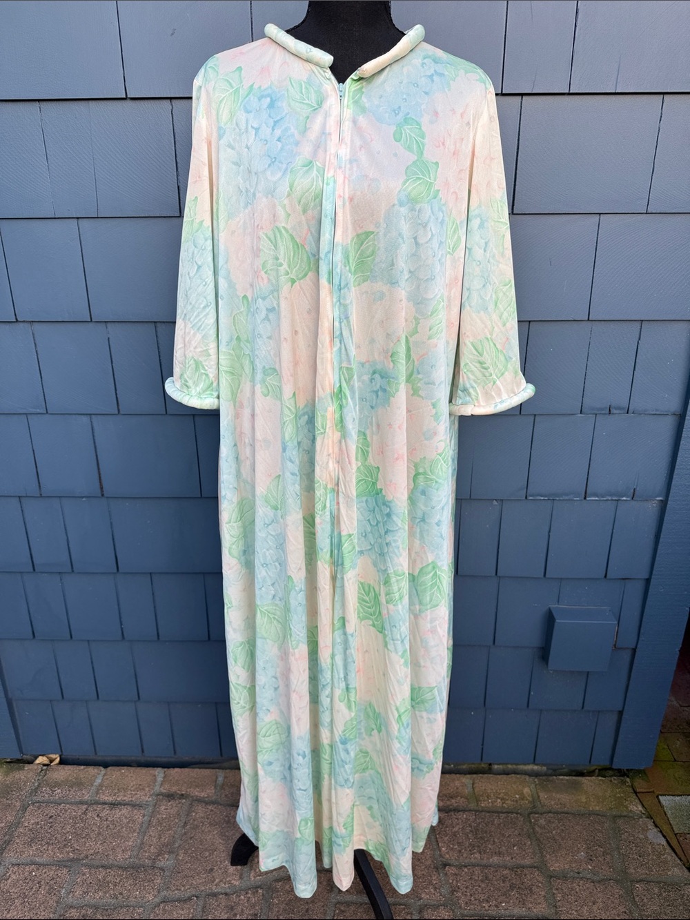 Vintage Chika by Jaconelli Pastel Floral Zip Front Housecoat large